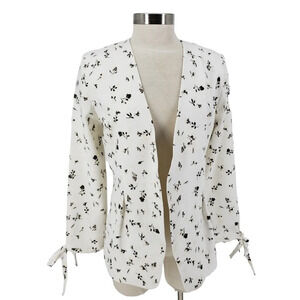 Hinge Blazer Ivory Cotton Floral Tie Long Sleeve Open Front Jacket